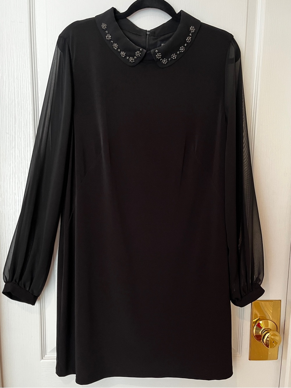 Ivanka Trump Black Illusion Sleeve Beaded Collar Dress Size 16